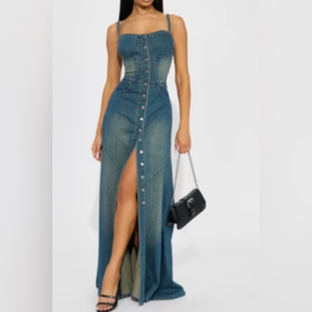 Deadstock Allie NWT Denim Farmhouse Sexy Overalls Style Fashion Nova Maxi Dress